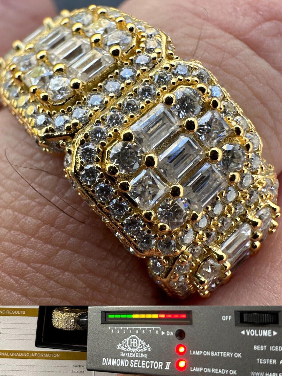 HarlemBling MOISSANITE Real 14k Gold Over 925 Silver Mens Baguette Pinky RING Iced 12mm Band