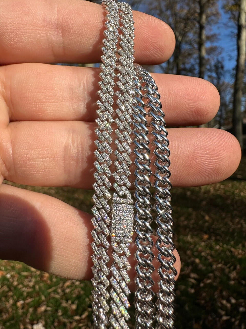 MOISSANITE Real 5mm Micro Miami Cuban Link Prong Chain Iced 925