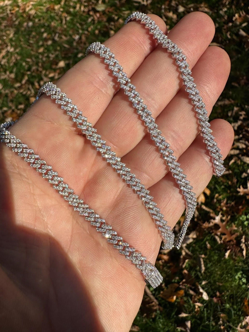 MOISSANITE Real 5mm Micro Miami Cuban Link Prong Chain Iced 925
