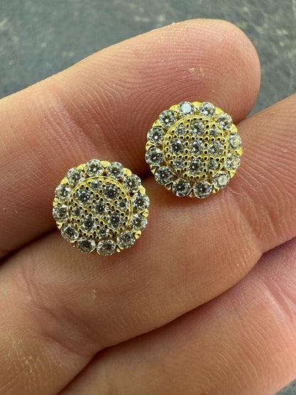 HarlemBling MOISSANITE Real 925 Silver 14k Gold Plated Iced Cluster Round Hip Hop Earrings