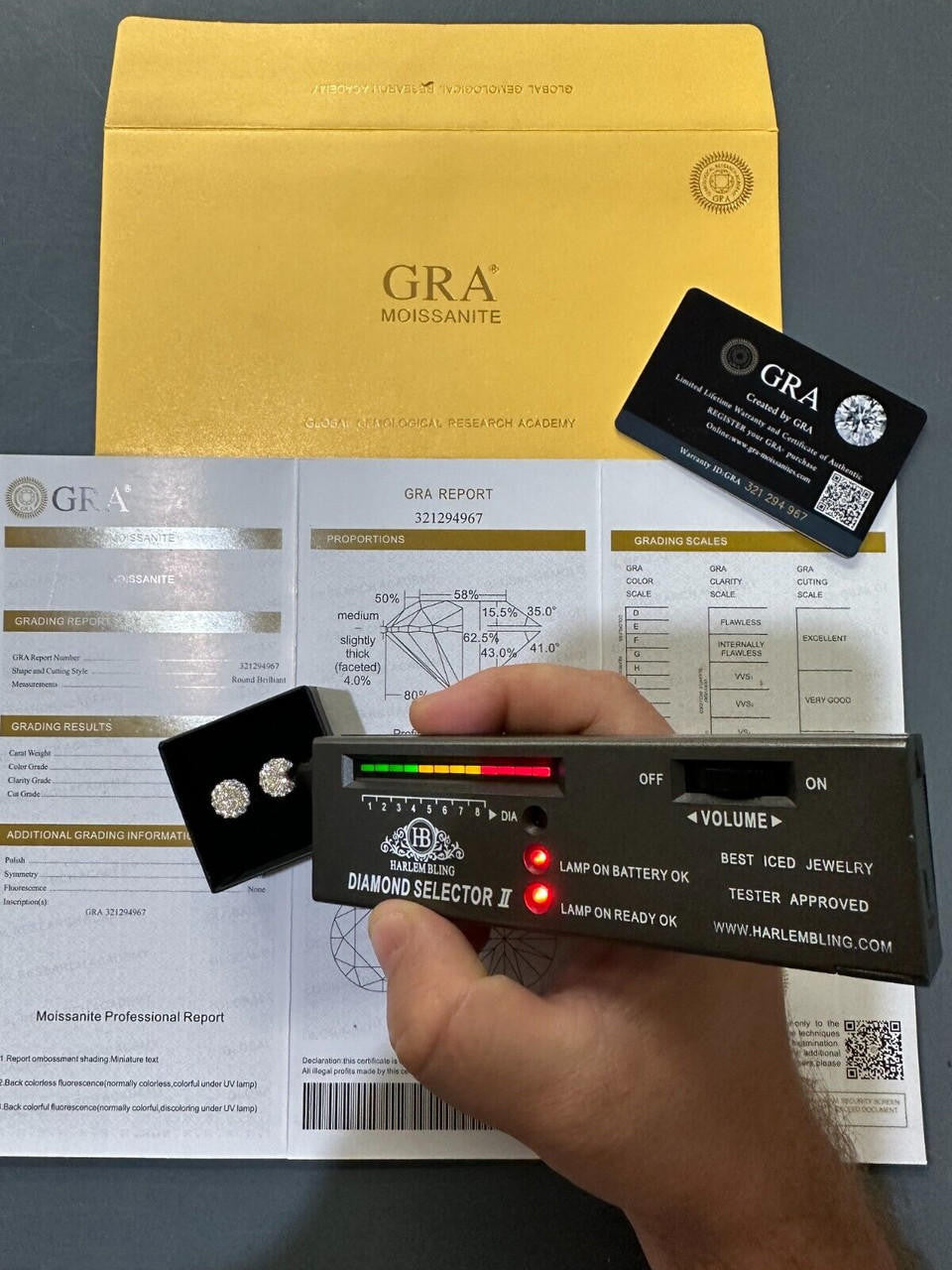 HarlemBling MOISSANITE Real 925 Silver 14k Gold Plated Iced Cluster Round Hip Hop Earrings