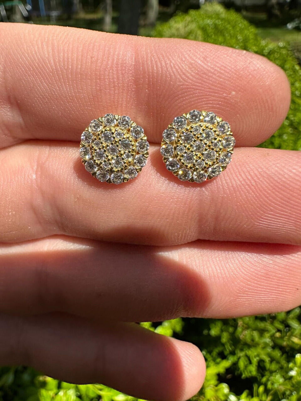 HarlemBling MOISSANITE Real 925 Silver 14k Gold Plated Iced Cluster Round Hip Hop Earrings