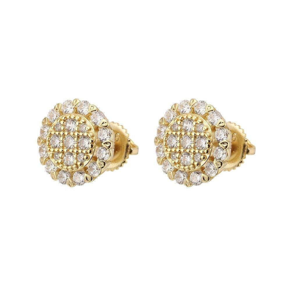 HarlemBling MOISSANITE Real 925 Silver 14k Gold Plated Iced Cluster Round Hip Hop Earrings