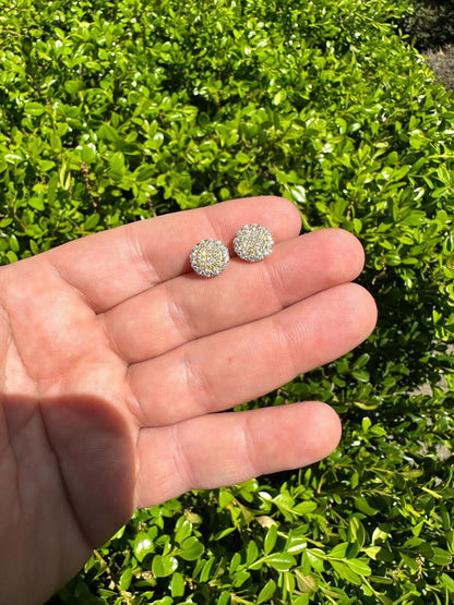 HarlemBling MOISSANITE Real 925 Silver 14k Gold Plated Iced Cluster Round Hip Hop Earrings