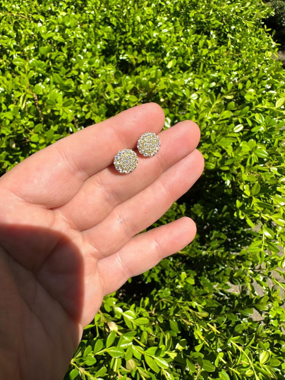 HarlemBling MOISSANITE Real 925 Silver 14k Gold Plated Iced Cluster Round Hip Hop Earrings