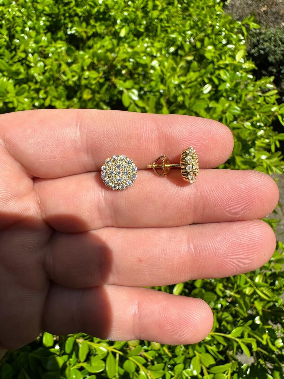 HarlemBling MOISSANITE Real 925 Silver 14k Gold Plated Iced Cluster Round Hip Hop Earrings