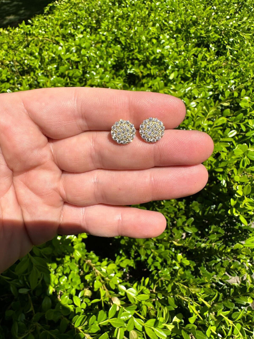 HarlemBling MOISSANITE Real 925 Silver 14k Gold Plated Iced Cluster Round Hip Hop Earrings