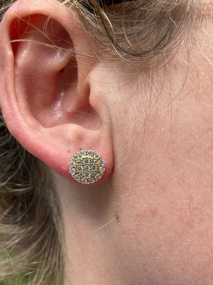 HarlemBling MOISSANITE Real 925 Silver 14k Gold Plated Iced Cluster Round Hip Hop Earrings