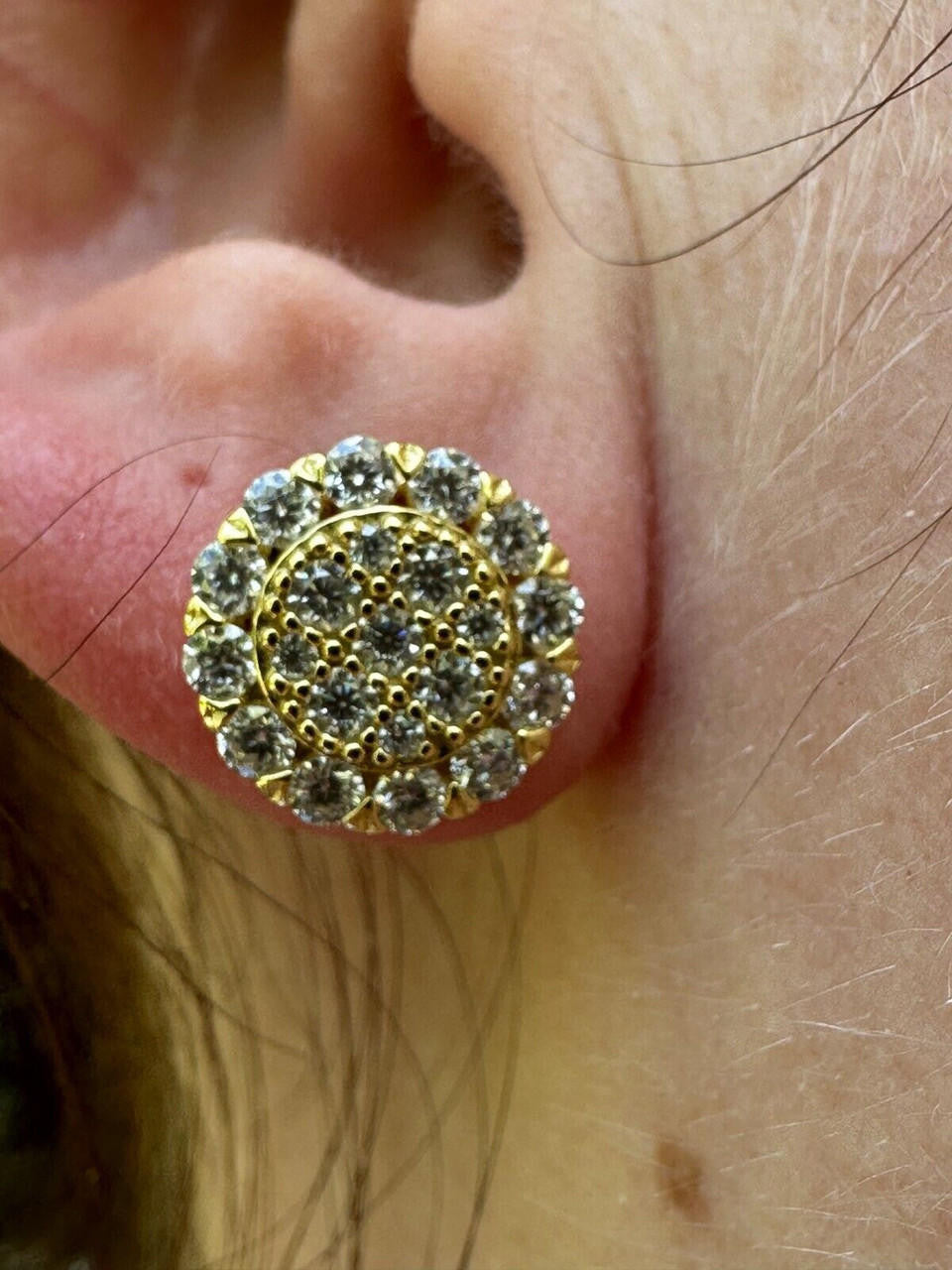 HarlemBling MOISSANITE Real 925 Silver 14k Gold Plated Iced Cluster Round Hip Hop Earrings