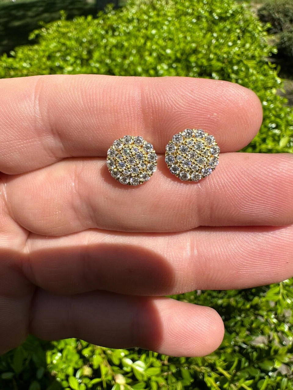 HarlemBling MOISSANITE Real 925 Silver 14k Gold Plated Iced Cluster Round Hip Hop Earrings