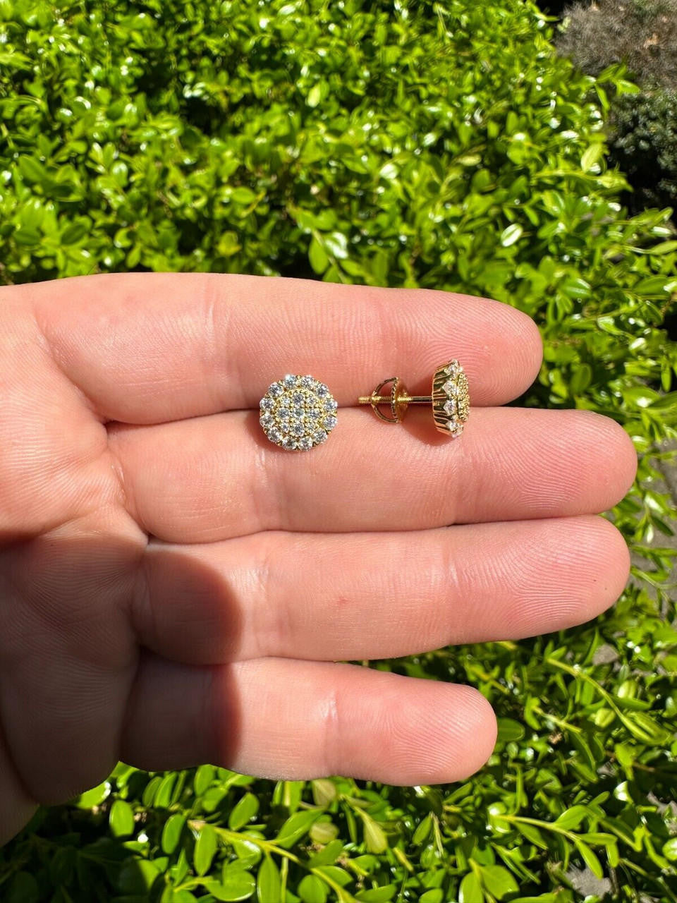 HarlemBling MOISSANITE Real 925 Silver 14k Gold Plated Iced Cluster Round Hip Hop Earrings