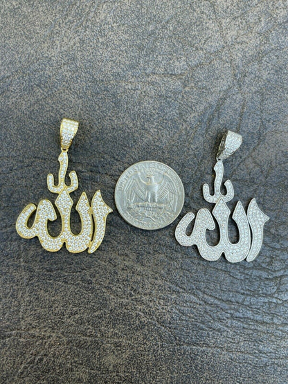 HarlemBling MOISSANITE Real 925 Silver/ Gold Allah Islamic Pendant Iced Pass Diamond Tester