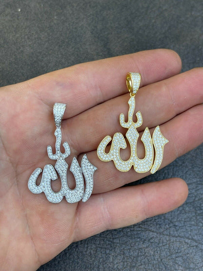 HarlemBling MOISSANITE Real 925 Silver/ Gold Allah Islamic Pendant Iced Pass Diamond Tester
