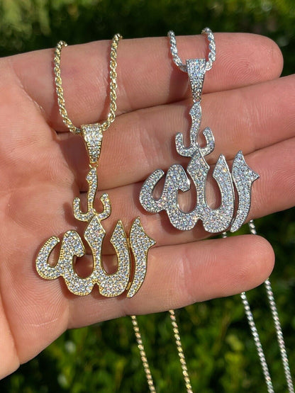 HarlemBling MOISSANITE Real 925 Silver/ Gold Allah Islamic Pendant Iced Pass Diamond Tester