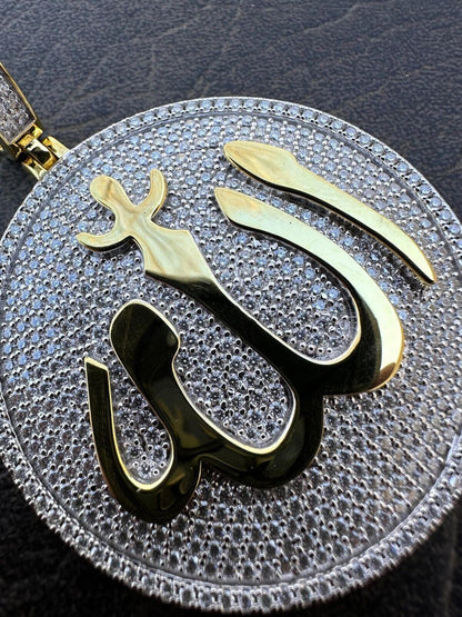 HarlemBling MOISSANITE Real 925 Silver / Gold Allah Medallion Arabic Necklace Pendant Iced