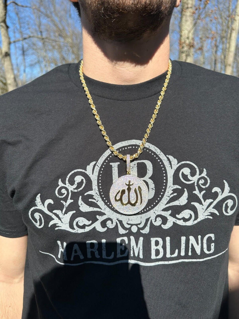 HarlemBling MOISSANITE Real 925 Silver / Gold Allah Medallion Arabic Necklace Pendant Iced