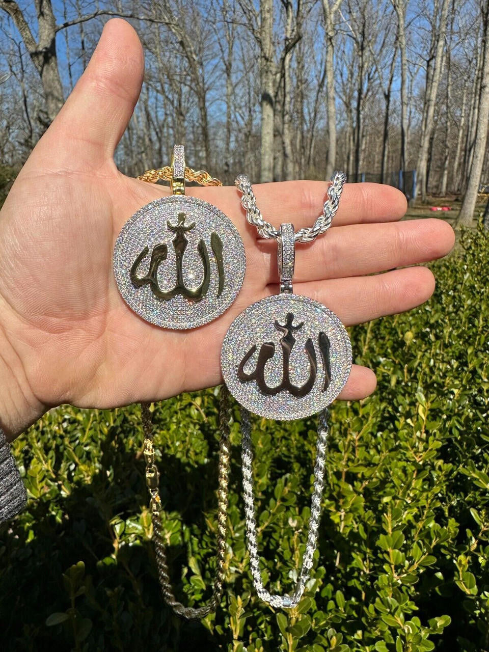 HarlemBling MOISSANITE Real 925 Silver / Gold Allah Medallion Arabic Necklace Pendant Iced