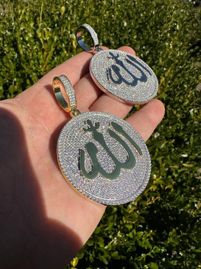 HarlemBling MOISSANITE Real 925 Silver / Gold Allah Medallion Arabic Necklace Pendant Iced