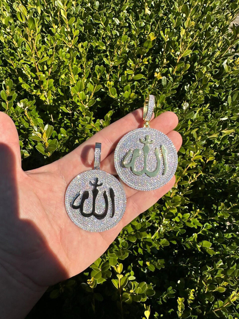 HarlemBling MOISSANITE Real 925 Silver / Gold Allah Medallion Arabic Necklace Pendant Iced