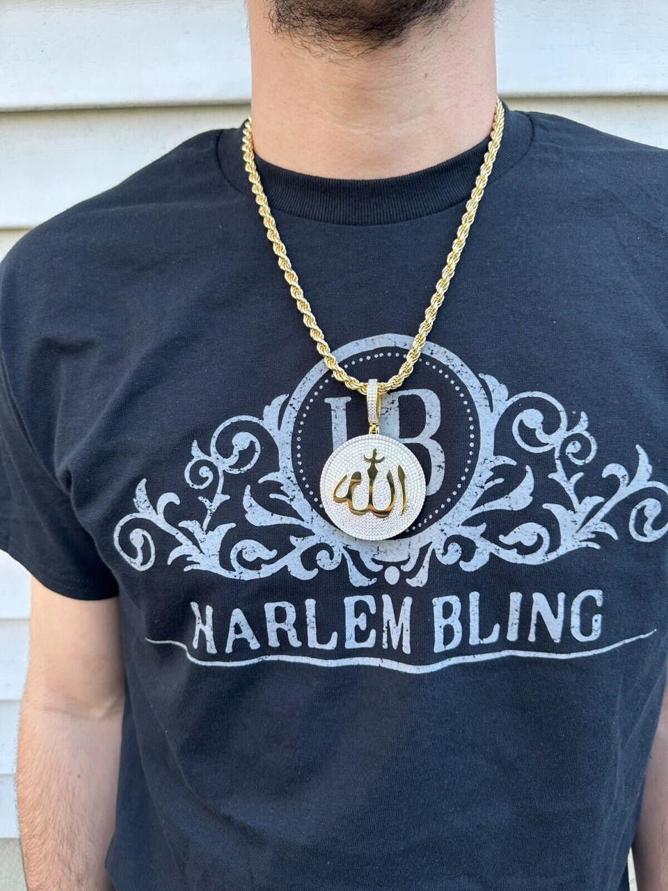 HarlemBling MOISSANITE Real 925 Silver / Gold Allah Medallion Arabic Necklace Pendant Iced