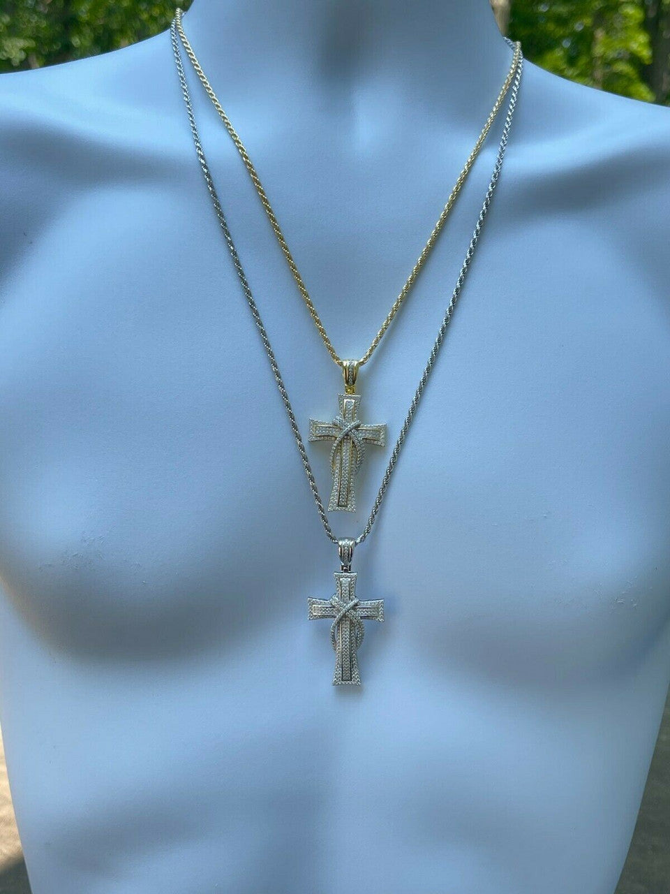 HarlemBling MOISSANITE Real 925 Silver Gold Cross Pendant Necklace Iced Pass Diamond Tester