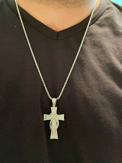 HarlemBling MOISSANITE Real 925 Silver Gold Cross Pendant Necklace Iced Pass Diamond Tester