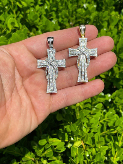 HarlemBling MOISSANITE Real 925 Silver Gold Cross Pendant Necklace Iced Pass Diamond Tester