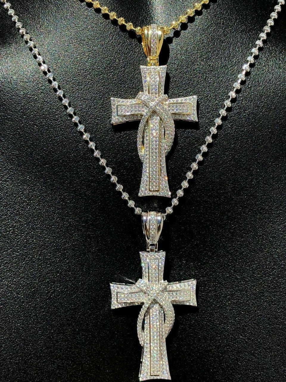 HarlemBling MOISSANITE Real 925 Silver Gold Cross Pendant Necklace Iced Pass Diamond Tester