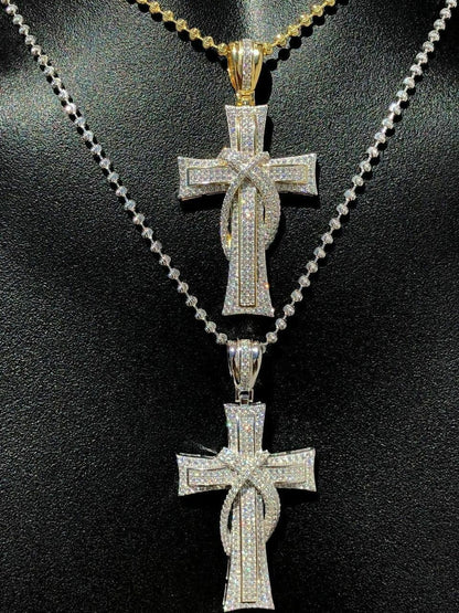 HarlemBling MOISSANITE Real 925 Silver Gold Cross Pendant Necklace Iced Pass Diamond Tester