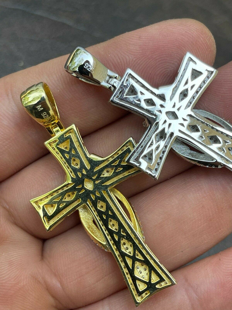 HarlemBling MOISSANITE Real 925 Silver Gold Cross Pendant Necklace Iced Pass Diamond Tester