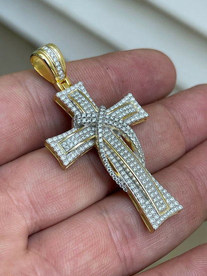HarlemBling MOISSANITE Real 925 Silver Gold Cross Pendant Necklace Iced Pass Diamond Tester