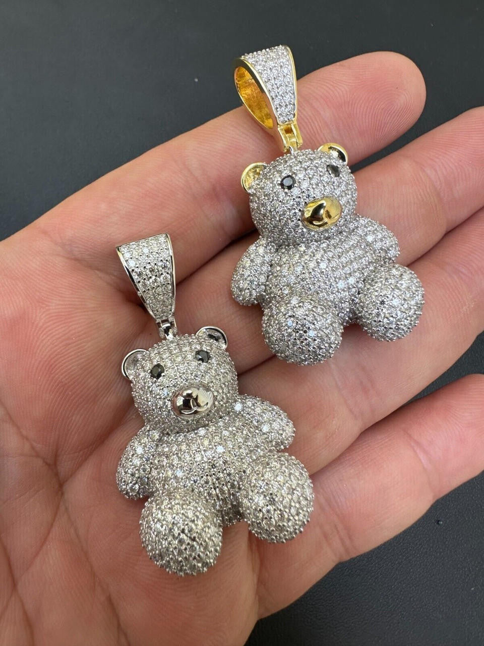 HarlemBling MOISSANITE Real 925 Silver / Gold Iced 3D Teddy Bear Pendant Hip Hop Necklace