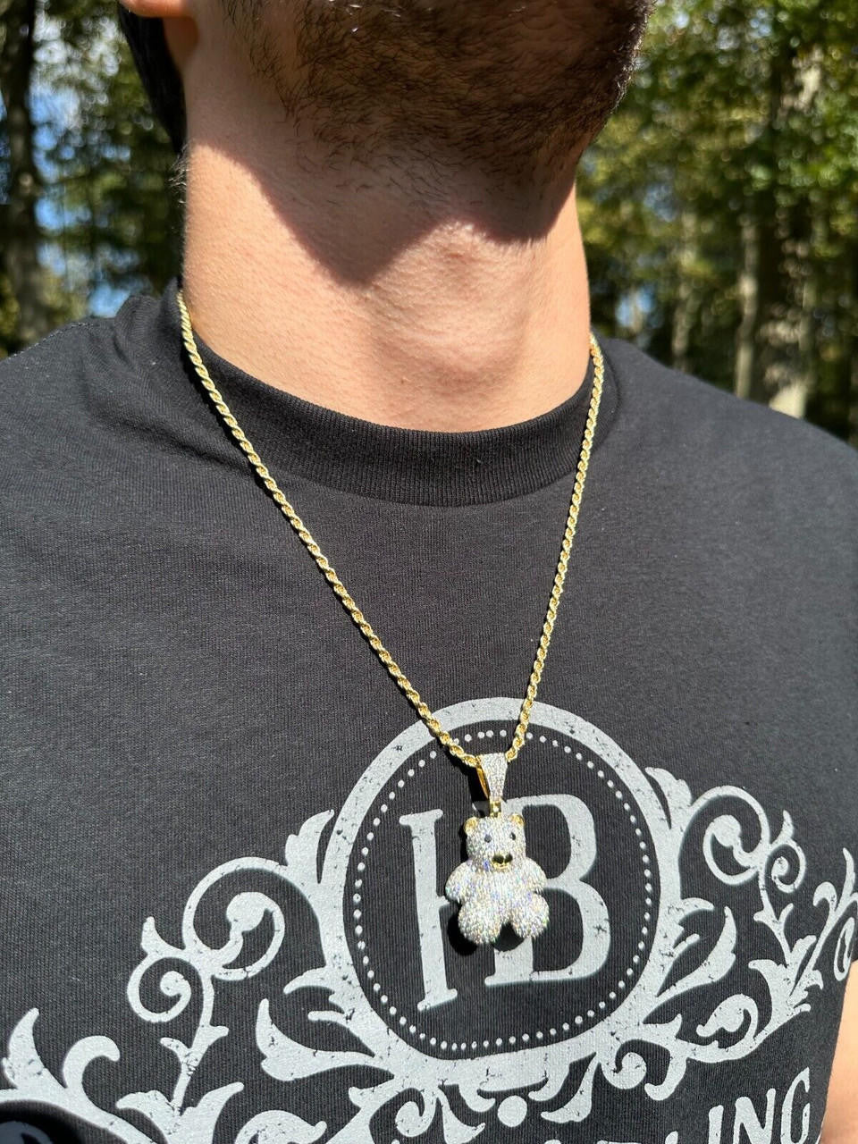 HarlemBling MOISSANITE Real 925 Silver / Gold Iced 3D Teddy Bear Pendant Hip Hop Necklace