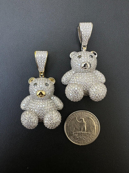 HarlemBling MOISSANITE Real 925 Silver / Gold Iced 3D Teddy Bear Pendant Hip Hop Necklace