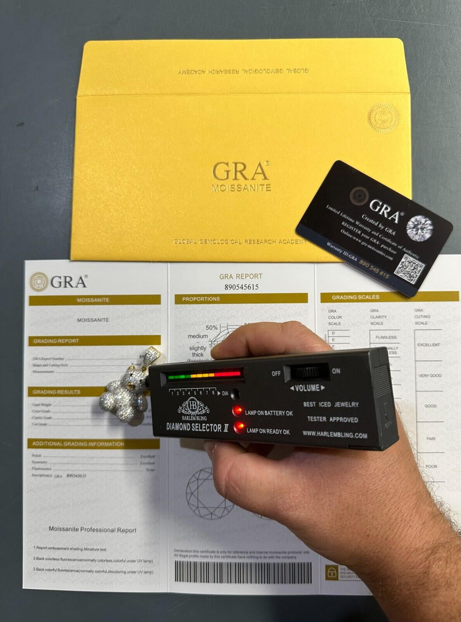 HarlemBling MOISSANITE Real 925 Silver / Gold Iced 3D Teddy Bear Pendant Hip Hop Necklace