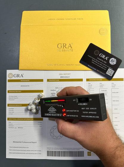 HarlemBling MOISSANITE Real 925 Silver / Gold Iced 3D Teddy Bear Pendant Hip Hop Necklace