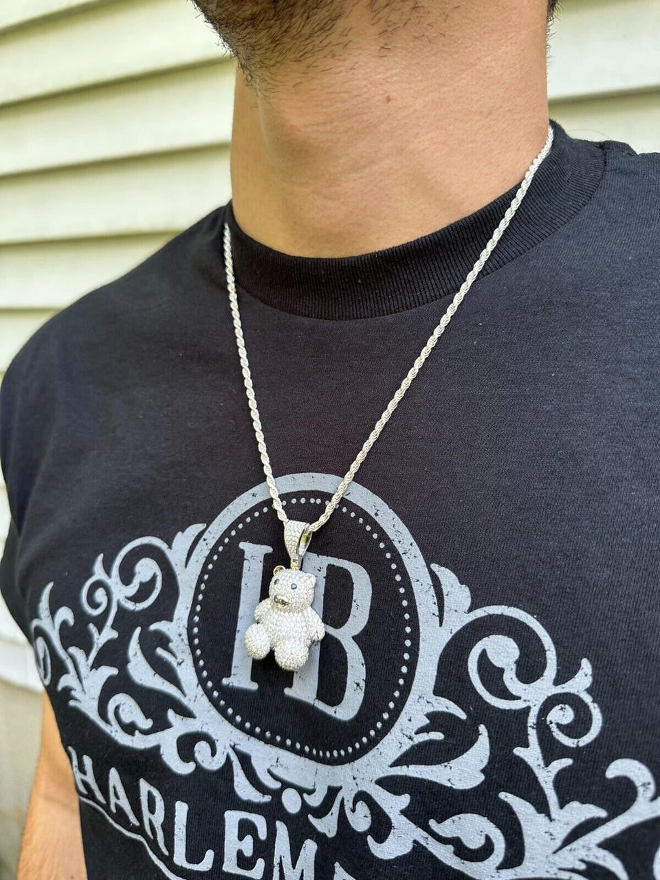 HarlemBling MOISSANITE Real 925 Silver / Gold Iced 3D Teddy Bear Pendant Hip Hop Necklace