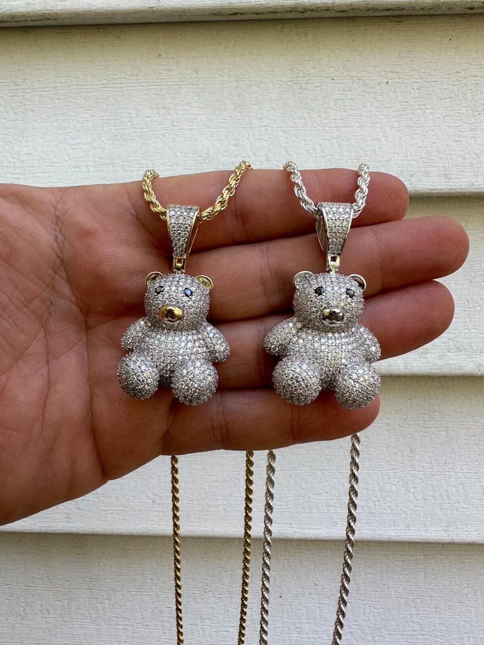 HarlemBling MOISSANITE Real 925 Silver / Gold Iced 3D Teddy Bear Pendant Hip Hop Necklace
