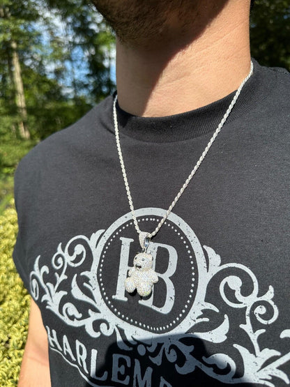 HarlemBling MOISSANITE Real 925 Silver / Gold Iced 3D Teddy Bear Pendant Hip Hop Necklace