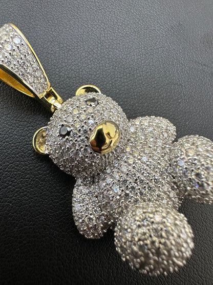 HarlemBling MOISSANITE Real 925 Silver / Gold Iced 3D Teddy Bear Pendant Hip Hop Necklace
