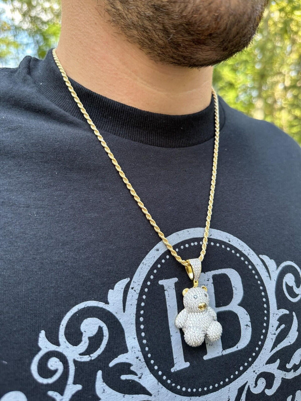 HarlemBling MOISSANITE Real 925 Silver / Gold Iced 3D Teddy Bear Pendant Hip Hop Necklace