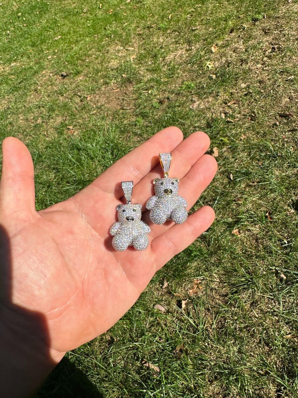 HarlemBling MOISSANITE Real 925 Silver / Gold Iced 3D Teddy Bear Pendant Hip Hop Necklace