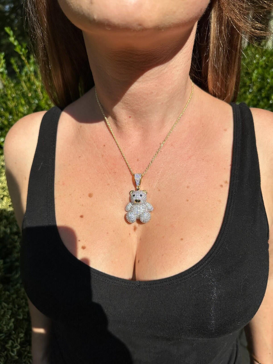 HarlemBling MOISSANITE Real 925 Silver / Gold Iced 3D Teddy Bear Pendant Hip Hop Necklace