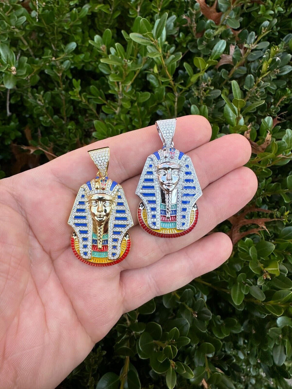 MOISSANITE Real 925 Silver Gold Iced Kig Tut Egyptian Pharoah