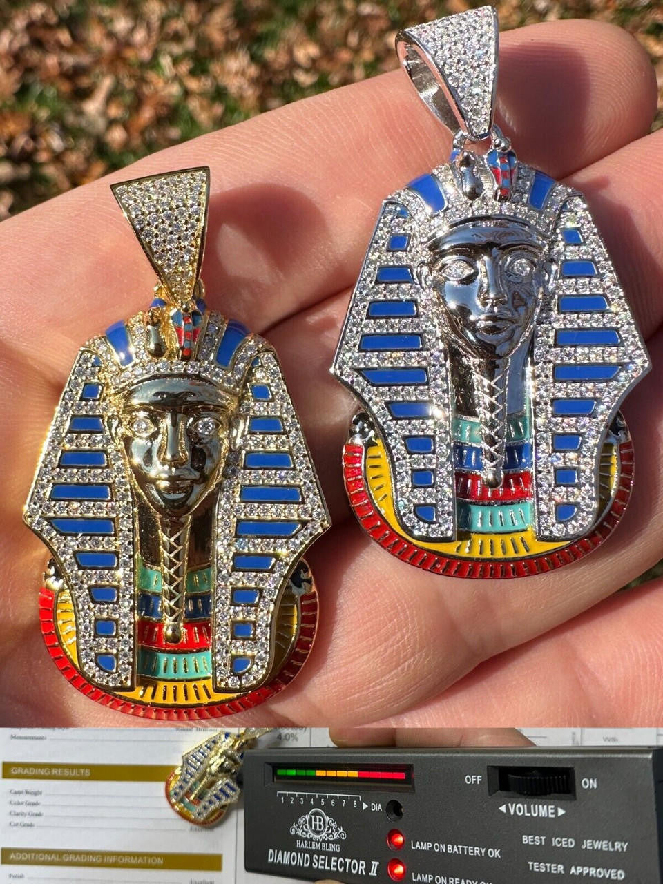 MOISSANITE Real 925 Silver Gold Iced Kig Tut Egyptian Pharoah