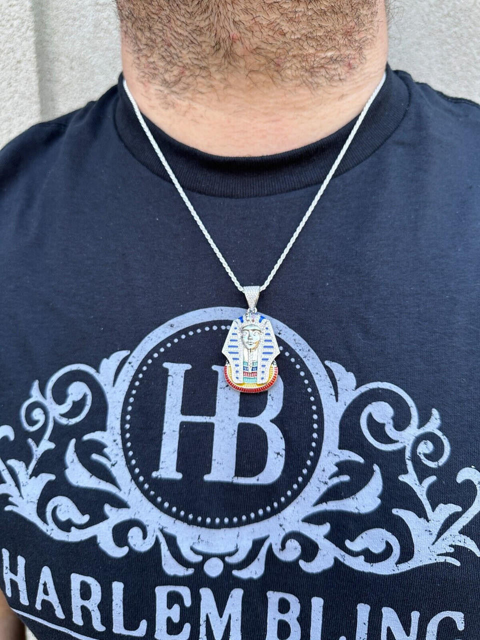 MOISSANITE Real 925 Silver Gold Iced Kig Tut Egyptian Pharoah
