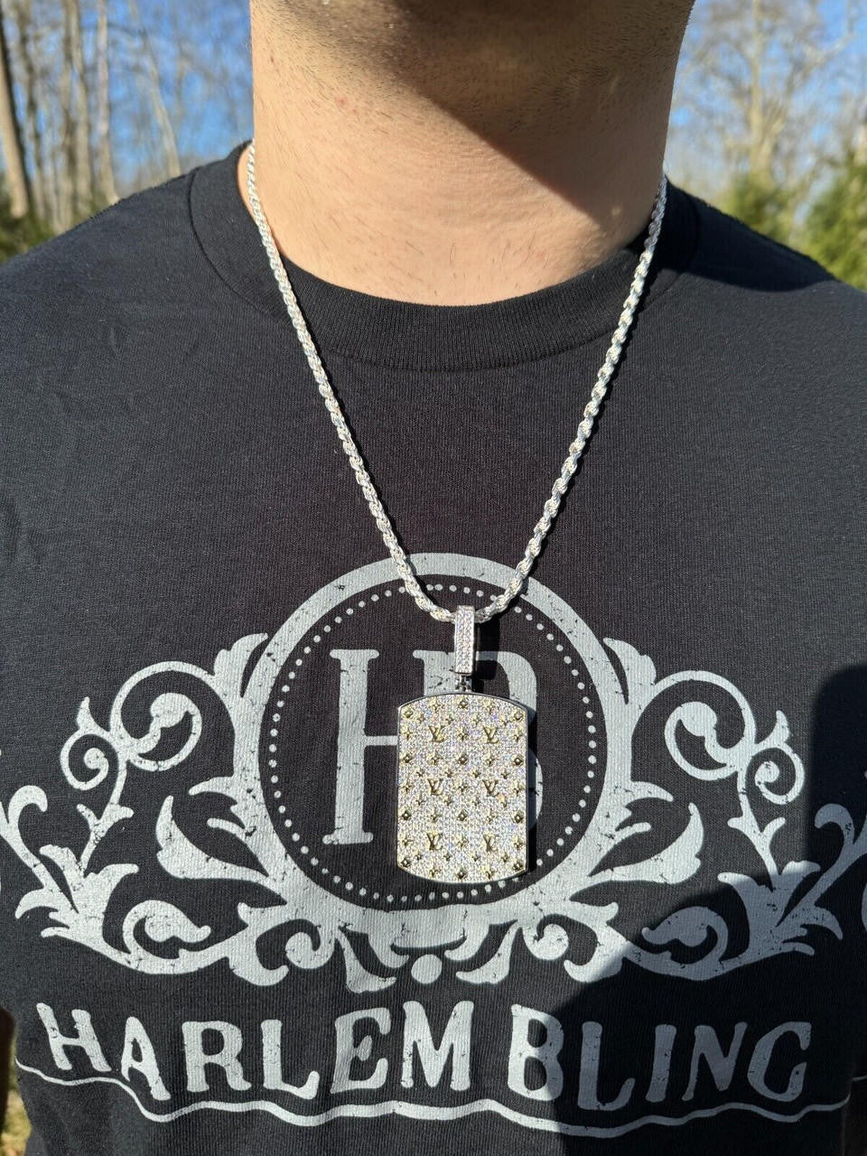 MOISSANITE Real 925 Silver / Gold Louis Vuitton Iced Out Dog Tag