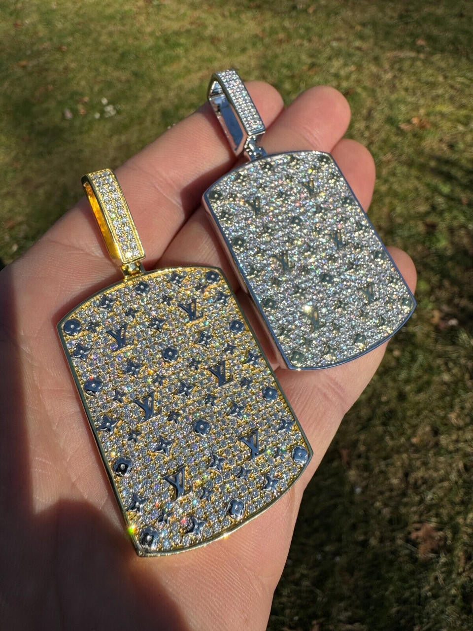 MOISSANITE Real 925 Silver / Gold Louis Vuitton Iced Out Dog Tag