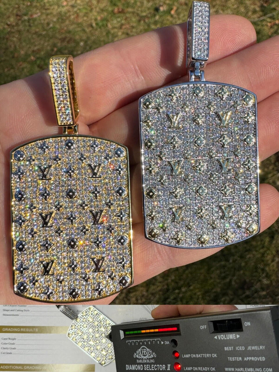 MOISSANITE Real 925 Silver / Gold Louis Vuitton Iced Out Dog Tag
