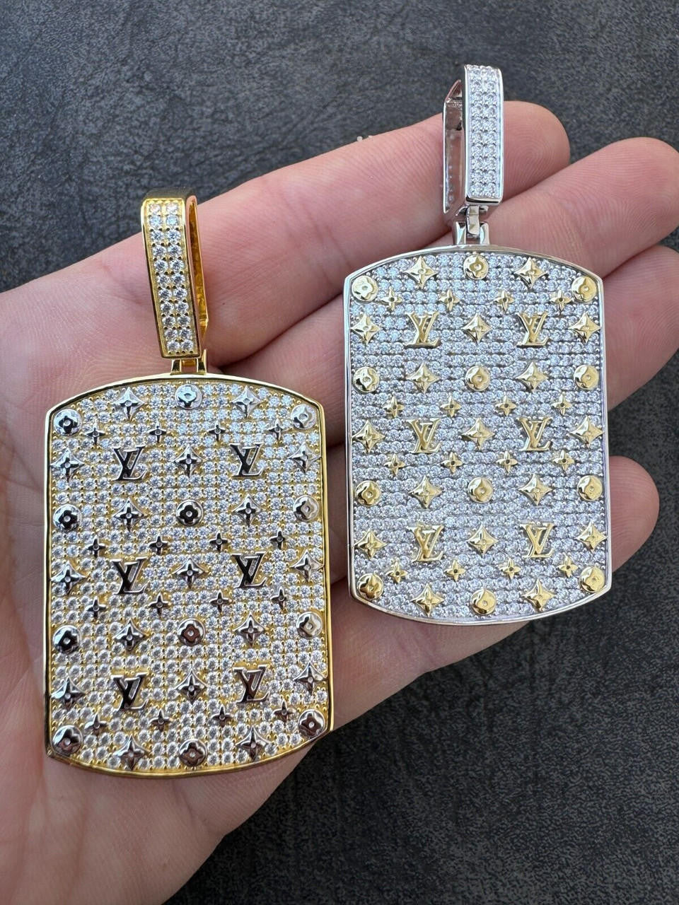 MOISSANITE Real 925 Silver / Gold Louis Vuitton Iced Out Dog Tag